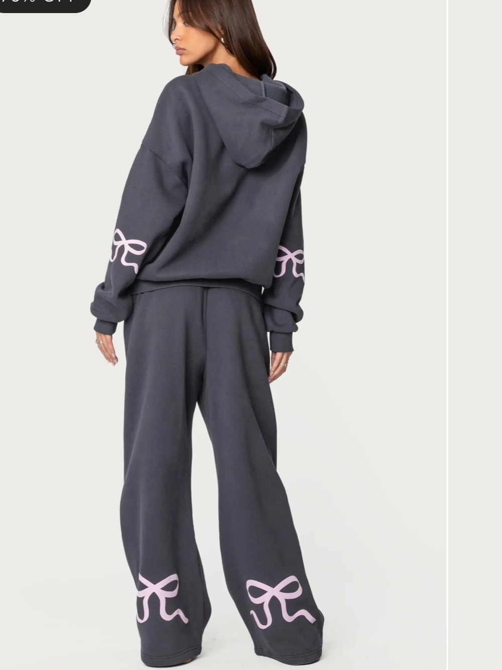 Bonney Bow Detail Sweatpants - Charcoal with Pink Bow set sweatshirt & pants